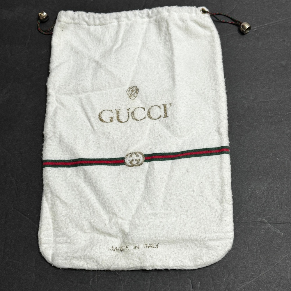 Vintage Gucci White Flannel Drawstring Dust Bag Web Stripe Made in Italy 11x8